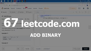 Разбор задачи 67 leetcodecom Add Binary Решение на C [upl. by Shelman]