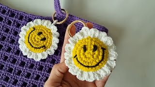 Crochet daisy keychain Tutorial ဒေစီသော့ချိတ်ထိုးနည်း Part 2 [upl. by Navnod]