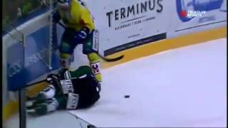 Brutal foul Ronny Keller vs Stefan Schnyder Eishockey [upl. by Yrral666]