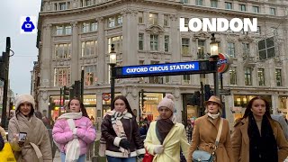 London’s FIRST Snow Walk in 2024 ❄️ OXFORD Street amp REGENT Street  Central London Walking Tour [upl. by Ardnoyek350]