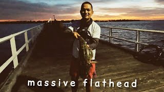 Hervey Bay Fishing Urangan Pier  Massive Flathead 3kg 66cm [upl. by Heer448]