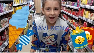 MAVİ RENK CHALLENGE mavi renk herşeyi aldık alışveriş vlog PrensesLinaTv [upl. by Mauralia]