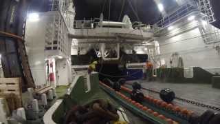 Atlantic Viking  Fishing in Barents Sea January 2014  Automatic packing of fish blocks [upl. by Chadd133]