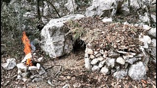 ALONE SURVIVAL 24H CHALLENGE Swiss Army Knife Only Overnighter in Primitive Stone Shelter Bushcraft [upl. by Solita]