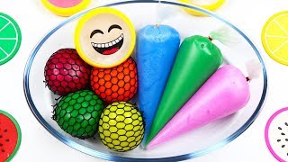 MAKING SLIME WITH PIPING BAGS  SATISFYING SLIME COLORING WITH MESH STRESS BALL 4 [upl. by Airbma977]