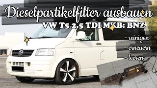 VW T5 25 TDI Dieselpartikelfilter ausbauen reinigenleeren Remove VW T5 diesel particulate filter [upl. by Manly]