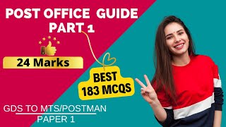 183 Consolidated MCQs on PO GUIDE PART 1 GDS TO MTSPOSTMAN PAPER1 POST OFFICE GUIDE PART 1 CLASS [upl. by Taryn]