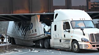 TRUCKS SMASHING INTO BRIDGES IDIOT TRUCK DRIVERS CRAZY TRUCK DRIVING FAILS 2023 [upl. by Ezarra]