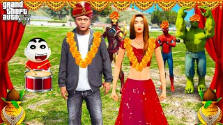 Franklin Marriage Gta 5 Shinchan amp Avengers Celebrating Franklin Marriage in Telugu [upl. by Kong229]