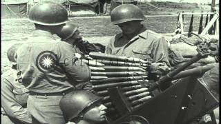 American soldiers fire a 40 mm anti aircraft gun and two German airplanes are shoHD Stock Footage [upl. by Yor]