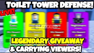 🔴TOILET TOWER DEFENSE LIVE GIVEAWAY amp CARRIES  LEGENDARY GIVEAWAY  Roblox [upl. by Owena210]