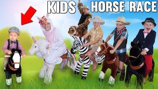 Insane Indoor Horse Racing Challenge with Unicorn [upl. by Nwahsyd]