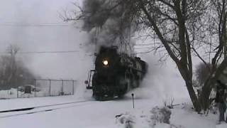 Pere Marquette 1225 leaving Owosso in snow [upl. by Gneh]