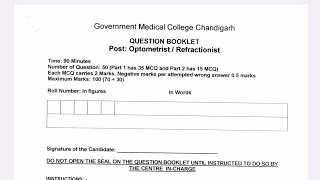 GMC Chandigarh Optometrist Solved PaperGovernment Medical College Chandigarh Optometrist Answer Key [upl. by Sela]