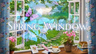 Spring Window ASMR Ambience  Misty Spring Morning  Light Rain Lake Sounds Book amp Writing Sounds [upl. by Constantia]