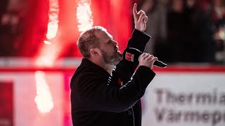 Alexander Nätterlund sjunger hymnen live i Behrn Arena inför den fjärde semifinalen mot Skellefteå [upl. by Aikem]