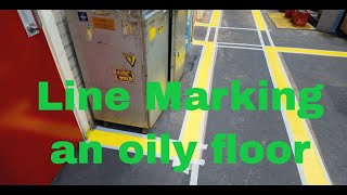 Line Marking an old oily floor  Warehouse line striping [upl. by Valenka]