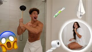 HAUNTED BATHROOM PRANK ON FIANCÉ HILARIOUS [upl. by Lehsar]