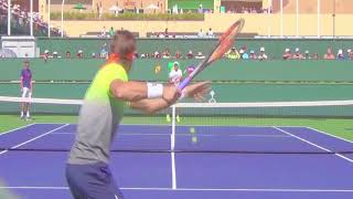 Milos Raonic David Ferrer 2018 BNP Paribas Open Practice [upl. by Darrel609]