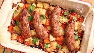 Sausage Peppers Onions amp Potato Bake  Laura in the Kitchen Ep 185 [upl. by Aneert]