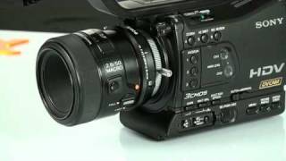 Sony HVRZ7E with mounted Alpha macro lens SAL50M  LA100W [upl. by Anada825]