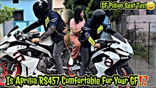 Aprilia RS457 Pillion Seat Test with GF😀 How is it comfortable for Ladies  RS457 Pillion Problems [upl. by Susana]