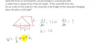 Calculus Related Rates  How Fast is a Conical Sand Pile Changing [upl. by Amber]