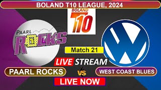 🔴 Boland T10 Live  Paarl Rocks vs West Coast Blues Live  PR vs WCB  Live Cricket Match Today [upl. by Rabma]