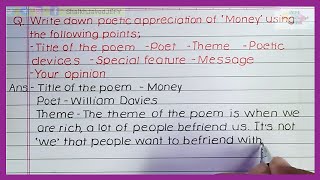 Money Poem Poetic Appreciation in English  Class 12th English  Money Poem by Willian Davies [upl. by Kirat]