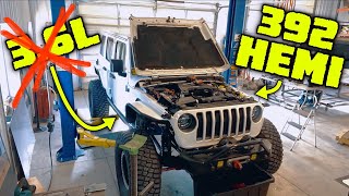 392 HEMI SWAP on a 36L Jeep Wrangler JLUR [upl. by Rumney]