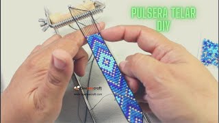 Aprende a hacer una pulsera de chaquira con telar Pulsera DiyBeebeecraft Pulsera mostacillas [upl. by Shanda537]