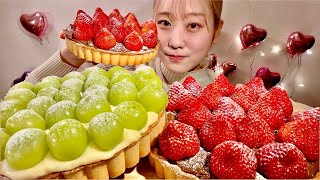 ASMR Strawberry Chocolate Tart Shine Muscat Tart【Mukbang Eating Sounds】【English subtitles】 [upl. by Constantine538]