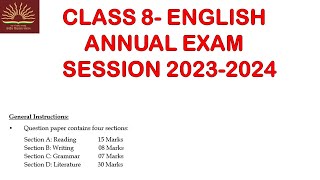 Part 2 CLASS8 English  Annual Exam 2024 Sample Question Paper with Solution KV CBSE  Term2 [upl. by Suoivatra493]