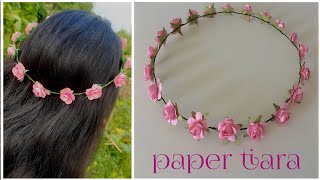 How to make flower crown at home  simple paper flower tiara  flower hairband [upl. by Enilreug602]