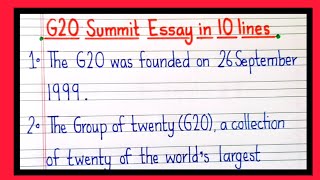 essay on g20 summitg20 summit essay10 lines on g20 summit in english [upl. by Dymphia]