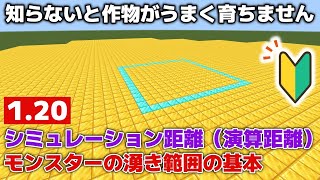 【マイクラ120初心者講座3】拠点を作るのに知っておきたい・シミュレーション距離・演算距離・モンスターの湧き範囲の基本【マイクラ統合版12012】 [upl. by Hillard]