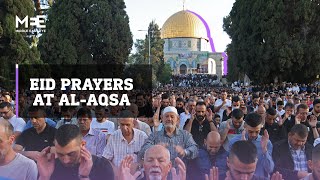 Eid alFitr Palestinians attend Eid prayers at AlAqsa mosque [upl. by Warenne]