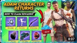 ADAM CHARACTER RETURN  FREE FIRE ADAM amp EVE CHARACTER RETURN  HOW TO CLAIM BOOYAH DAY FREE REWARDS [upl. by Tnarb]