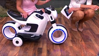 Futuristisches ElektroKindermotorrad mit LEDLicht und MP3Player mit Katie Steiner bei PEARL TV [upl. by Kelcey782]