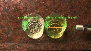 Green laser turns red in extra virgin olive oil HD 1080 [upl. by Mcclelland]