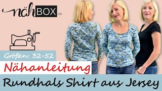 Rundhalsshirt aus Jersey nähen  Schritt für Schritt Nähanleitung [upl. by Aneral]