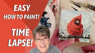 Cardinal Painting with TRACEABLE HOW TO PAINT WITH ACRYLIC By Annie Troe [upl. by Noned]