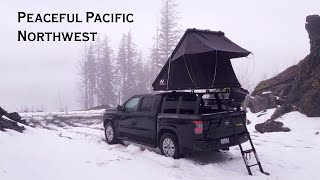 Solo Truck Camping  Peaceful Pacific Northwest Rain and Snow [upl. by Soutor448]