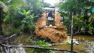 Starting New Project Great Bulldozer Skills Pushing Stone Into Water amp 5TON Trucks Team Dumping [upl. by Brottman193]