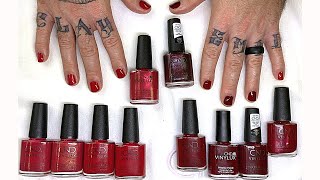 CND Vinylux  Comparing Red Shades live swatch on real nails [upl. by Ulyram392]