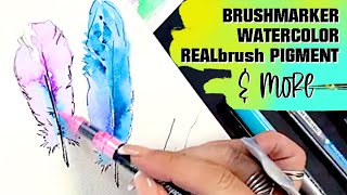 BRUSHMARKER PRO amp REALBrush Pigment by KARIN MARKERS  TUTORIAL  WATERCOLOR Flower amp feather amp MORE [upl. by Leima]