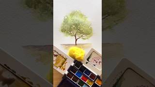 Easy Watercolor Trees w 🧽 watercolorpainting arttutorial watercolor art [upl. by Inuat]