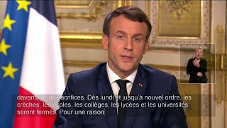 Coronavirus  quotLes crèches les écoles les lycées les universités seront fermésquot Emmanuel Macron [upl. by Linskey]