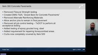 2024 TxDOT Standard Specifications Updates  Concrete Pavement Items [upl. by Carlita305]