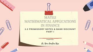 MAT112 Business Mathematics Promissory Notes amp Bank Discount Part 1 [upl. by Adabelle305]